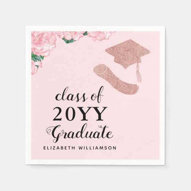 Custom Elegant Class 2025 Floral Pink Graduation Napkins (Front)
