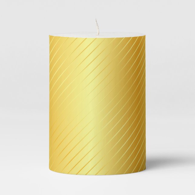 Custom Elegant Classic Faux Gold Trendy Template Pillar Candle (Front)