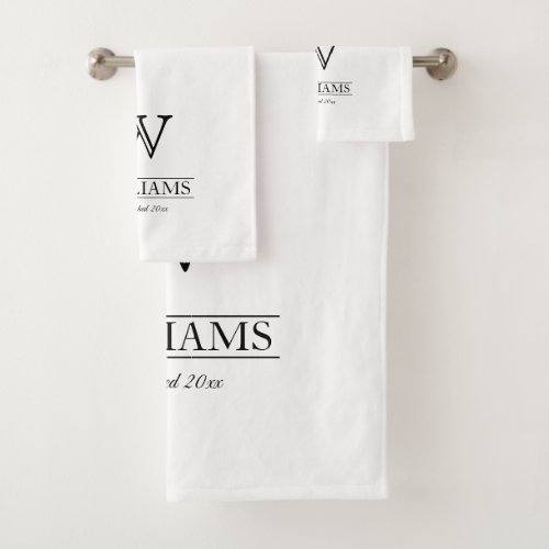 Custom Elegant Classic Monogram Family Name Bath Towel Set