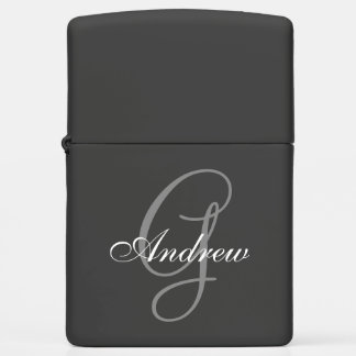 Custom Elegant Classic Script Grey Monogram Name Zippo Lighter