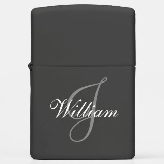 Custom Elegant Classic Script Grey Monogram Name Zippo Lighter