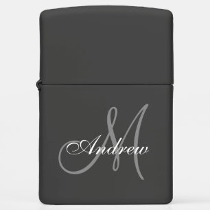 Custom Elegant Classic Script Grey Monogram Name Zippo Lighter