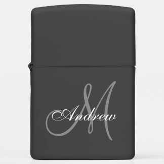 Custom Elegant Classic Script Grey Monogram Name Zippo Lighter