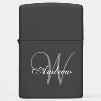 Custom Elegant Classic Script Grey Monogram Name Zippo Lighter