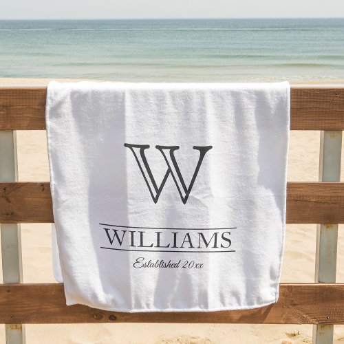 Custom Elegant Classiy Monogram Family Name Beach Towel