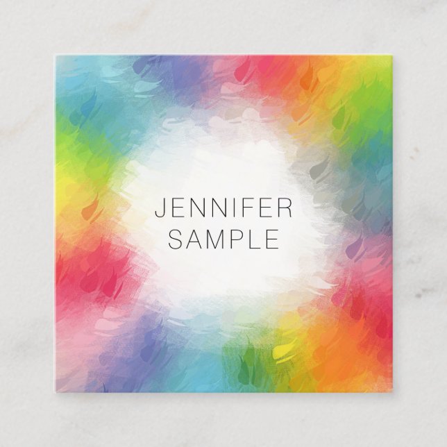 Custom Elegant Colorful Abstract Template Square Business Card (Front)