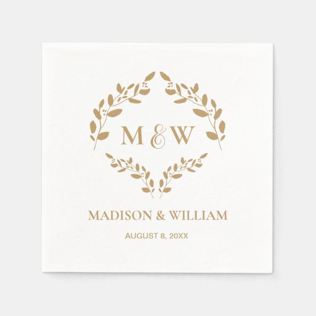 Custom Elegant Crest Wedding Monogram Napkins (Front)