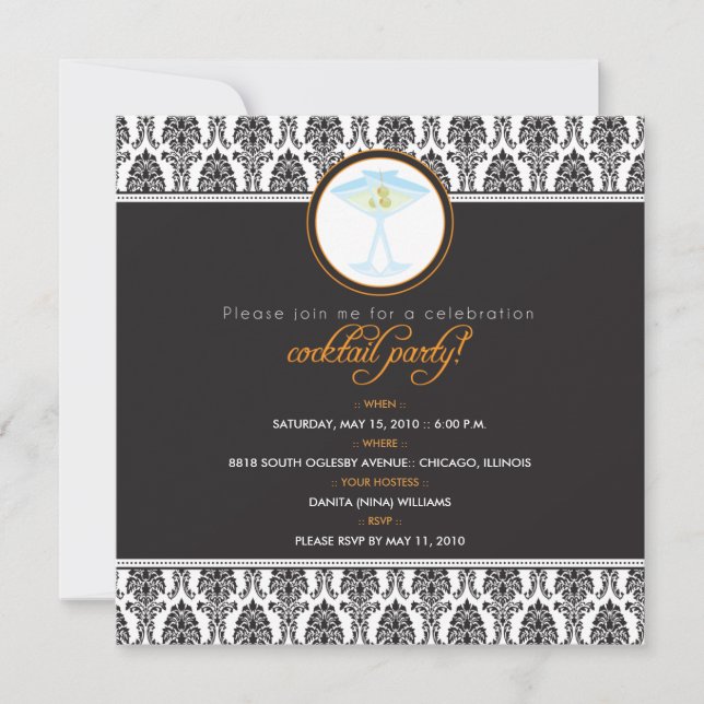 :custom Elegant Damask Cocktail Party Invitation_2 Invitation (Front)