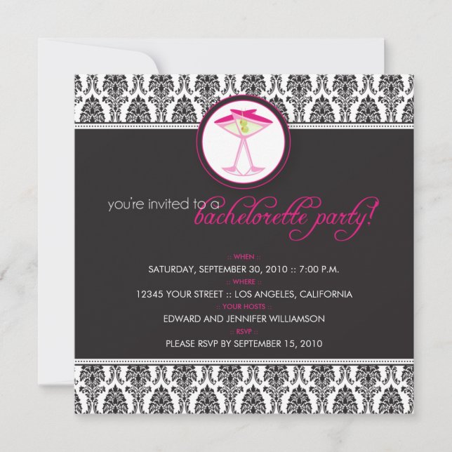 :custom: Elegant Damask Cocktail Party Invite_v3 Invitation (Front)