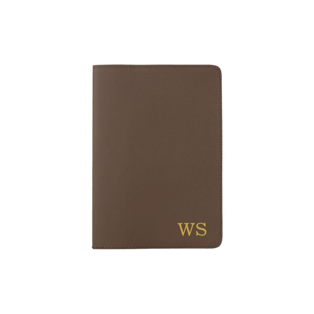 Custom Elegant Dark Coffee Monogram Passport Holder (Front)
