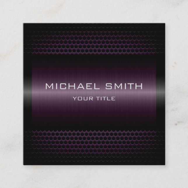 Custom Elegant Dark Purple Stainless Metal Square Business Card (Front)