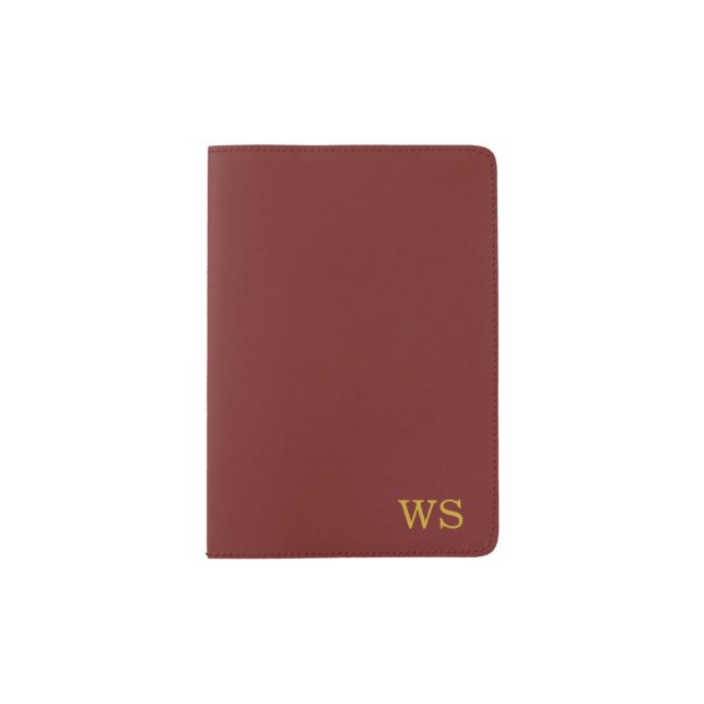 Custom Elegant Dark Wine Monogram Passport Holder (Front)