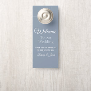 Custom Elegant Dusty Blue & White Wedding Welcome  Door Hanger