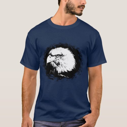 Custom Elegant Eagle Head Mens Navy Blue Modern T_Shirt