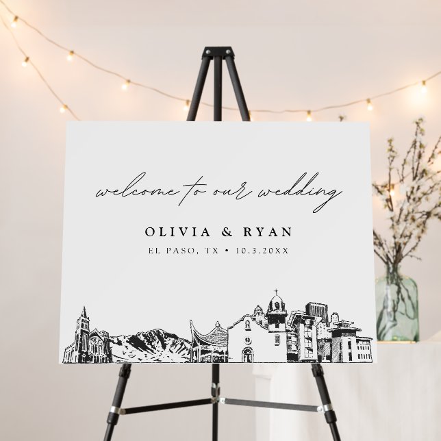 Custom Elegant El Paso Wedding Welcome Sign (In Situ (Stand))
