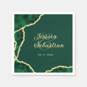 Custom Elegant Emerald Green & Gold Agate Wedding Napkins