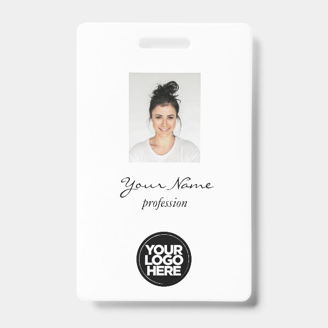 Custom Elegant Employee Photo, BarCode, Logo, Name Badge (Front)