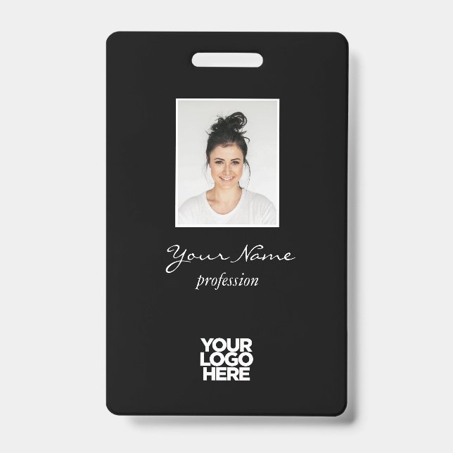 Custom Elegant Employee Photo, BarCode, Logo, Name Badge (Front)