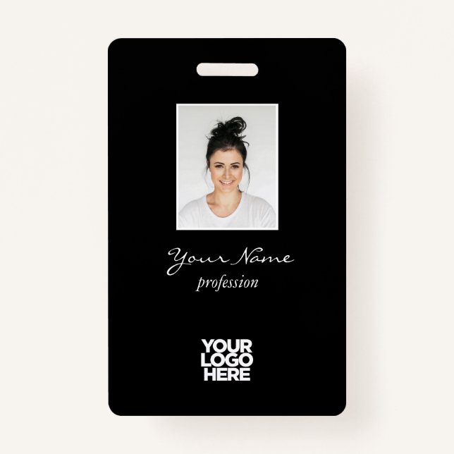 Custom Elegant Employee Photo, BarCode, Logo, Name Badge (Front)