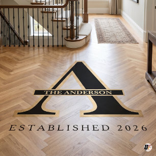 Custom Elegant Family Name Wedding Gold & Black T Floor Decals