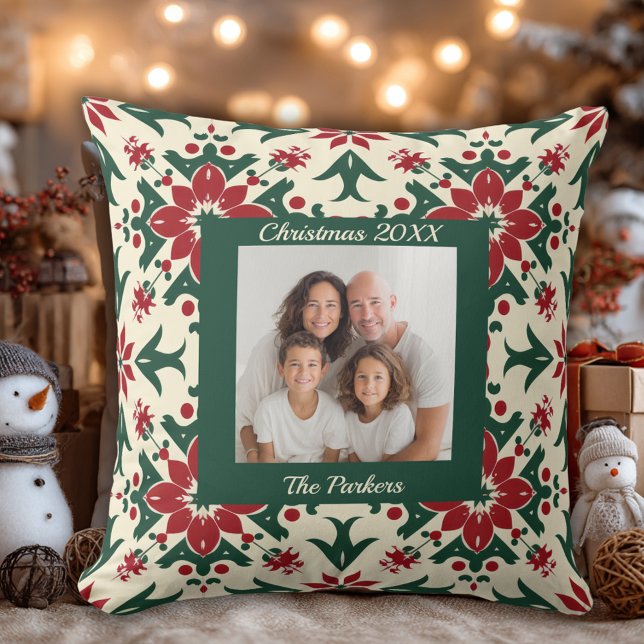Custom Elegant   Family Photo Christmas Throw Pillow (Creator Uploaded)