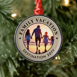 Custom Elegant Family Vacation Family Trip Photo Metal Ornament