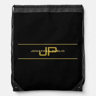 Custom Elegant Faux Gold & Black Monogram Name Drawstring Bag