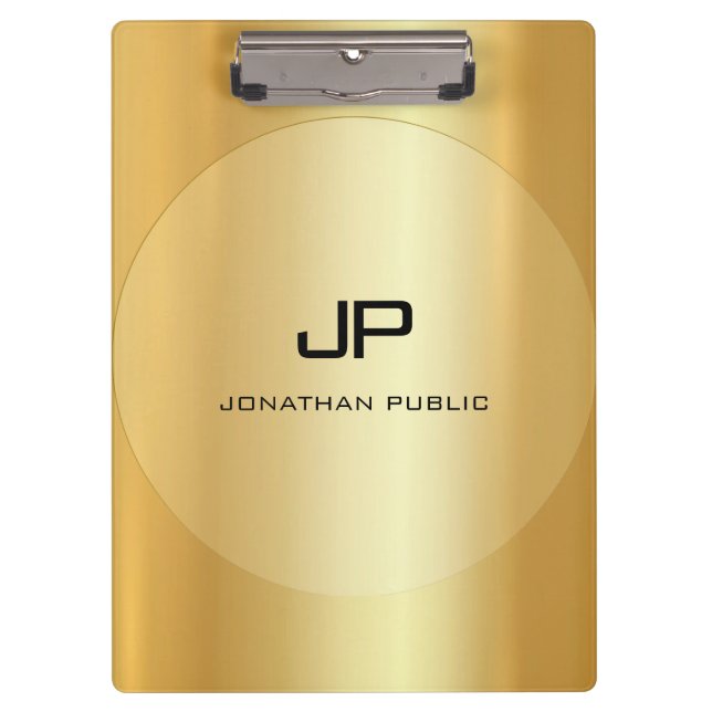 Custom Elegant Faux Gold Monogram Classic Template Clipboard (Front)