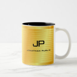 Custom Elegant Faux Gold Monogram Template Two-Tone Coffee Mug
