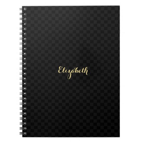 Custom Elegant Faux Gold Name Black Check Pattern Notebook