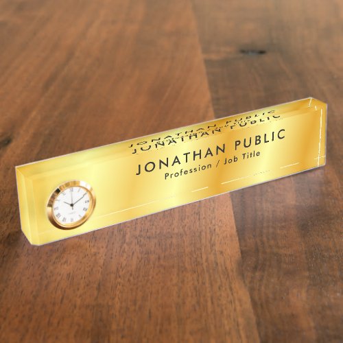 Custom Elegant Faux Gold Name Text Template Desk Name Plate