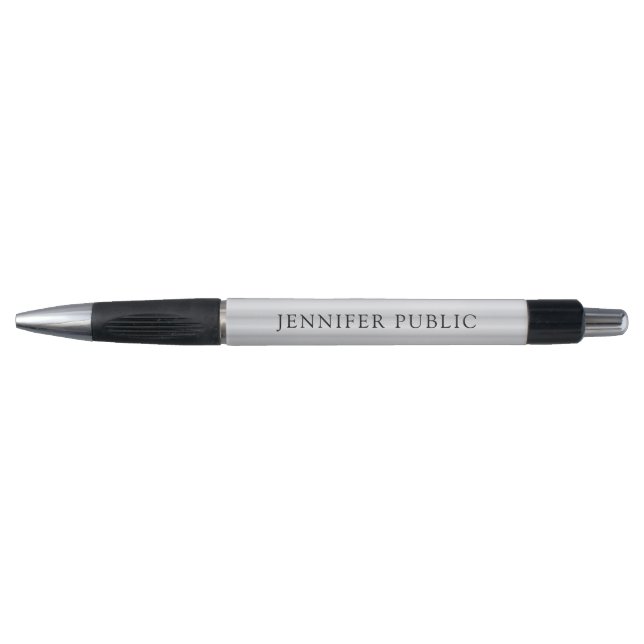 Custom Elegant Faux Silver Template Name Black Pen (Front)