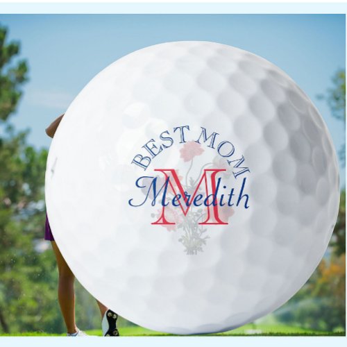 Custom Elegant Floral Best Mom Name Monogram Golf Balls
