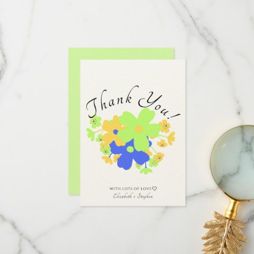 Custom elegant floral design in yellow green blue thank you card