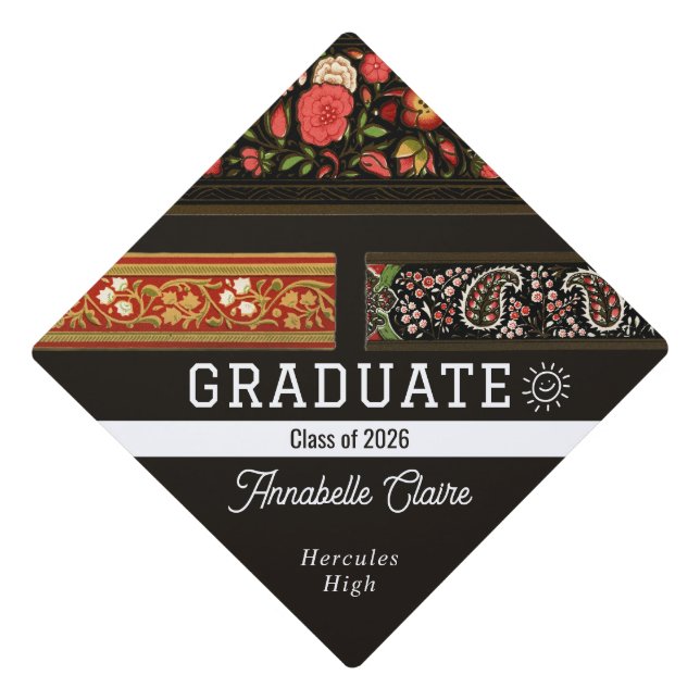 Custom Elegant Floral Graduation Class of 2026 Cap (Front)