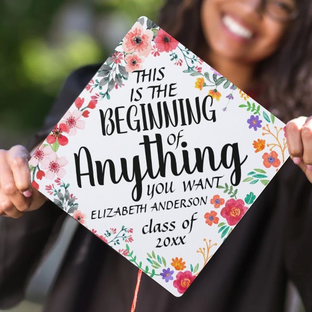 Custom Elegant Floral Inspirational Quote Graduate Graduation Cap Topper (Creator Uploaded)
