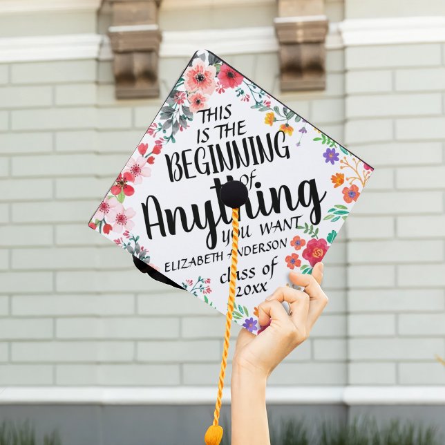 Custom Elegant Floral Inspirational Quote Graduate Graduation Cap Topper (Creator Uploaded)