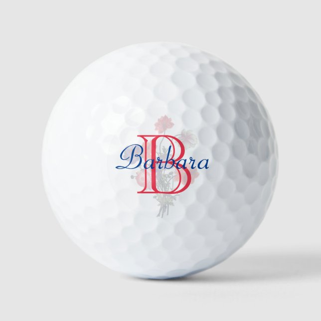 Custom Elegant Floral Name and Monogram Golf Balls (Front)