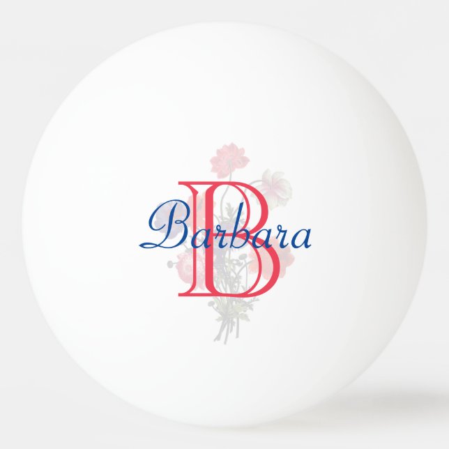 Custom Elegant Floral Name and Monogram   Ping Pong Ball (Front)