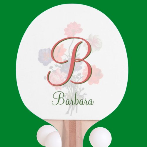 Custom Elegant Floral Name and Monogram Ping Pong  Ping Pong Paddle