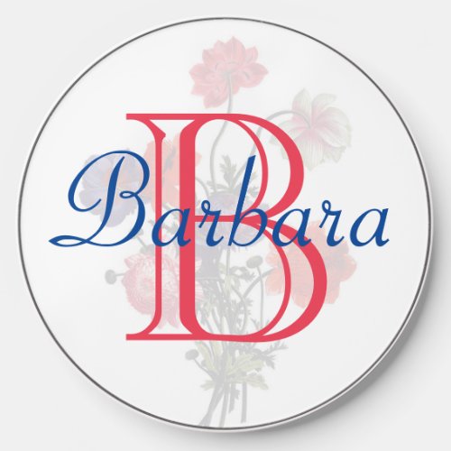 Custom Elegant Floral Name and Monogram  Wireless Charger