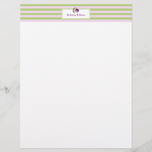 Custom Elegant Floral Pastel Horizontal Stripes Letterhead (Front)