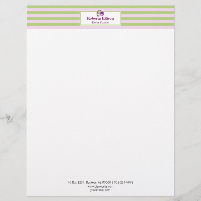 Custom Elegant Floral Pastel Horizontal Stripes Letterhead (Front)