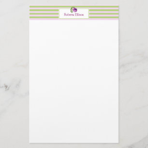 Custom Elegant Floral Pastel Horizontal Stripes Stationery