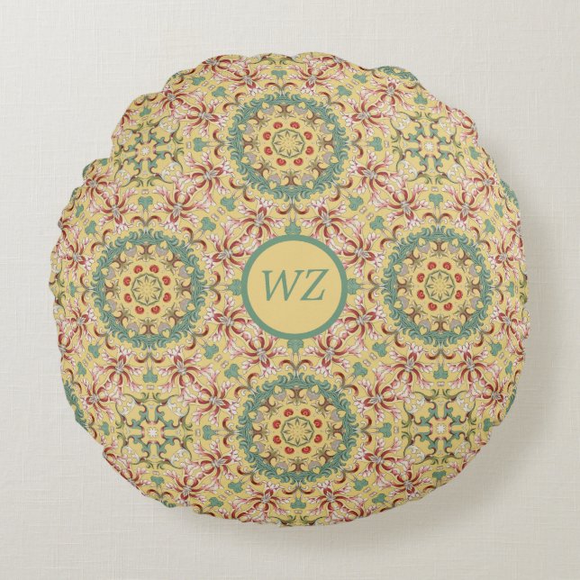Custom Elegant floral Pattern kaleidoscope Round Pillow (Front)