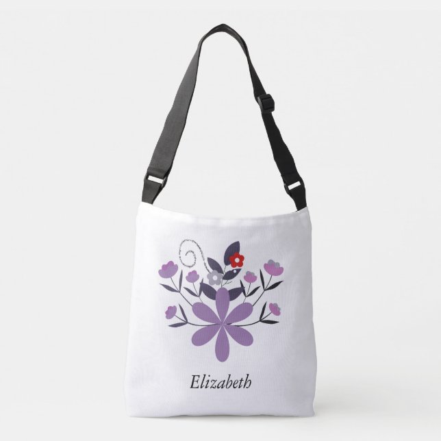 Custom elegant floral purple violet gray red  crossbody bag (Front)