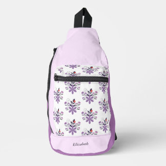 Custom elegant floral purple violet gray red  sling bag