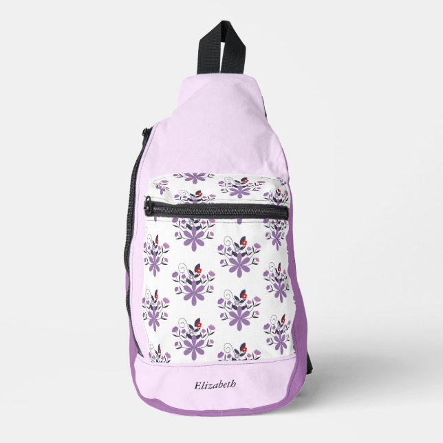 Custom elegant floral purple violet gray red  sling bag (Front)