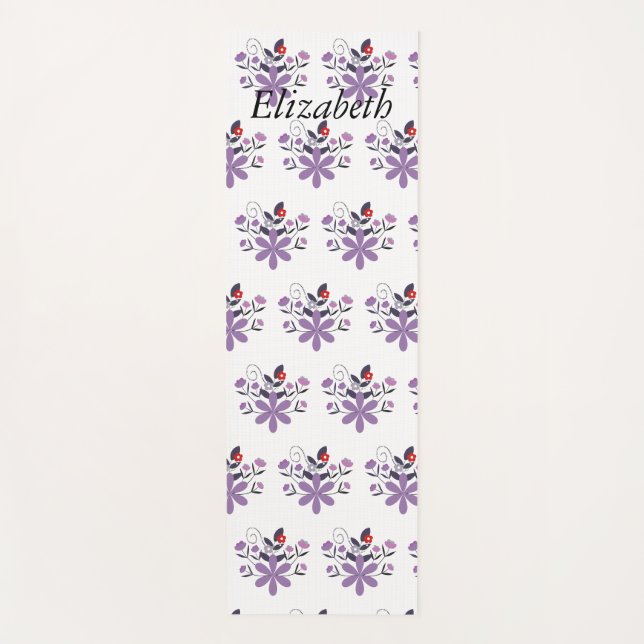 Custom elegant floral purple violet gray red yoga mat (Front)