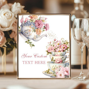 Custom Elegant Floral Vintage Tea Party Table Sign